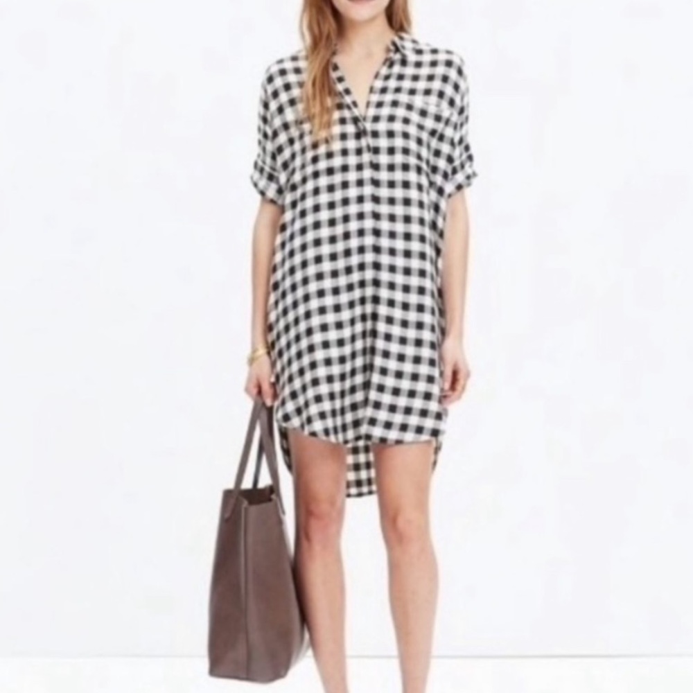 Madewell. Buffalo plaid black & ivory shirt dress. Size small